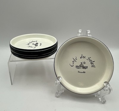 French Cafe Du Soleil Deauville 6 Enamel Coasters VGC