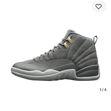Jordan Air Jordan 12 Retro Dark Grey High-Top Suede Sneakers Gold Accents 2017