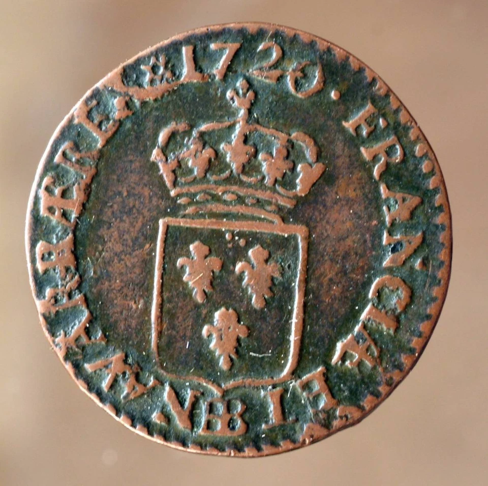 FRANCE LOUIS XV 1720 LIARD ROYAL GENUINE COIN FRENCH COLONY 18th MONEY KING LAW - Image 2 of 3