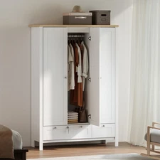 Wardrobe Closet with 3 Doors and 2 Drawers Bedroom Armoire White