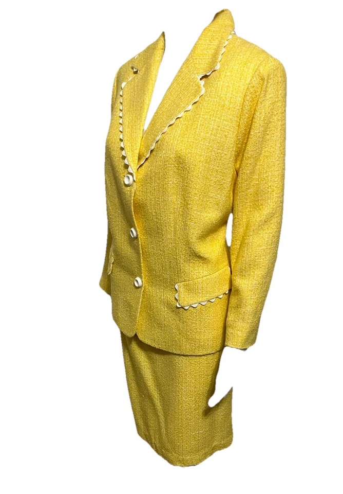 Traje Falda Vintage Le Suit Talla 14 Amarillo Boucle Destintado Mean Girls Dinero Viejo Foto 4 de 4
