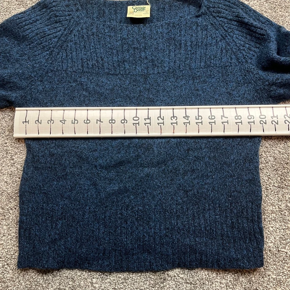 Suéter Carraig Donn Aran Tejido Azul Shetland Lana Barco Cuello Botón Puño Mujeres L Foto 4 de 4