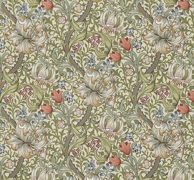 William Morris Curtain Fabric 'GOLDEN LILY' GREEN/GOLD 2.4 METRES Linen Mix