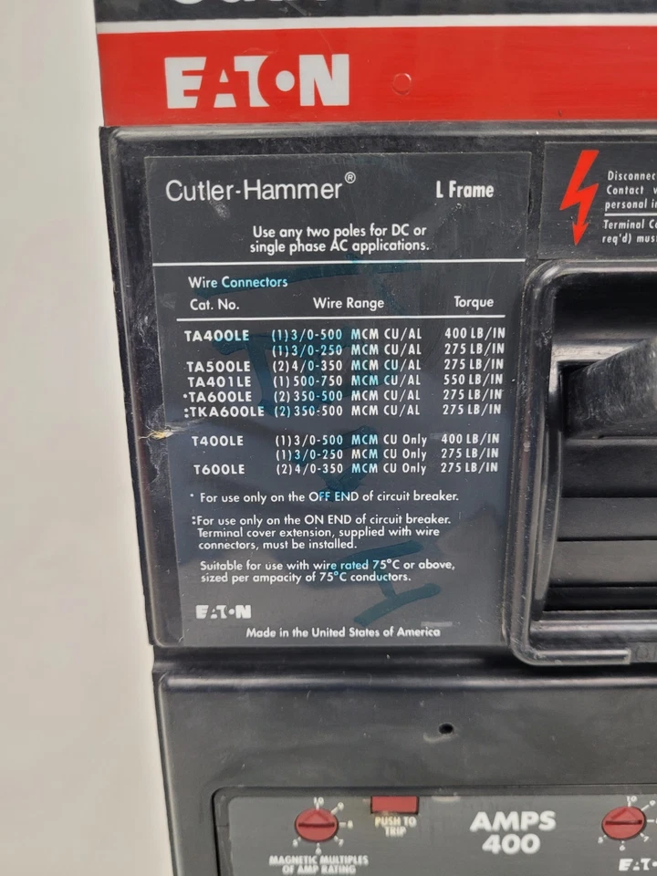 Disyuntor LSB360400E Eaton Cutler-Hammer 400 Amp - Opción al día siguiente Foto 3 de 4