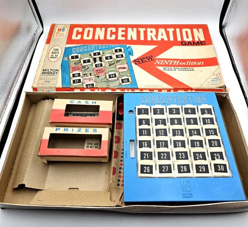Concentration Board Game 9th Edition Vintage 1966 Milton Bradley