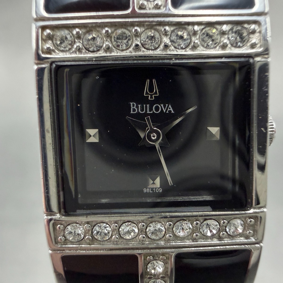 Bulova Tank Watch Women 17mm Black Dial Black & Silver Tone 98L109