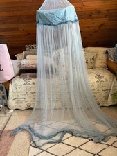Blue Princess bed canopy mosquito net trimmed with Denim