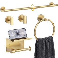 JIXB 5 Piece 23.6 Inch Brushed Gold Bathroom Hardware Accessories Set