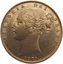 1873 Queen Victoria Shield Reverse Sovereign - Die #12