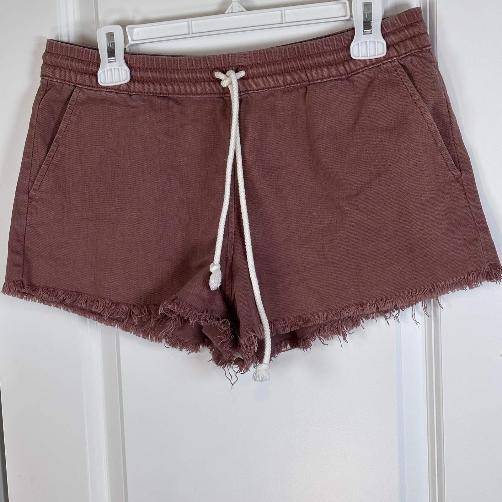 Aerie Womens Broken In Rust Frayed Hem Elastic Drawstring Pull On Shorts Size M