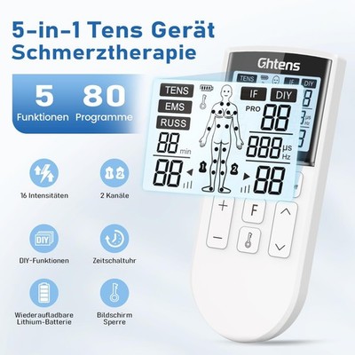 EMS Gerät Schmerztherapie, 5-in-1 Reizstromgerät Nervenstimulation Massageprogr.
