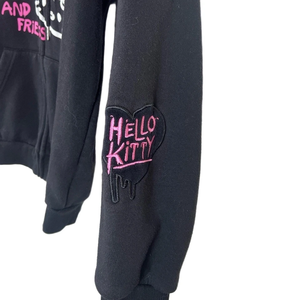 Hello Kitty x Forever 21 Hoodie Size Small Black Embroidered Sanrio Kawaii Meow - Image 3 of 4