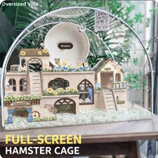 Large Wooden Hamster Cage 3-Level Villa w/ Exercise Wheel | Acrylic Dome