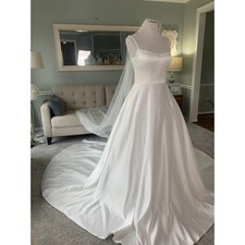 Simple Satin A-line Wedding Dresses with Pearls Minimalist Bridal Gowns