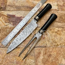 Pair Of 2  Damascus Slicing Sharp Modern Kitchen Knives for Meat/BBQ