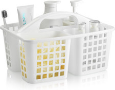 Plastic Shower Caddy Basket with Compartments, Portable Divided Cleaning Supply