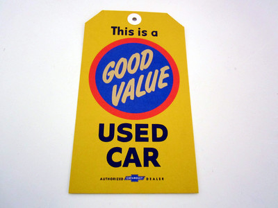 NOS CHEVROLET DEALER OK USED CAR GOOD VALUE WARRANTY YELLOW TAG WITH HOLE