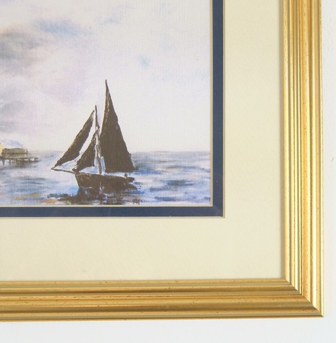 P Watt Original Aquarell Gemälde Meereslandschaft Segelboot Küstenszene signiert - Bild 4 von 6