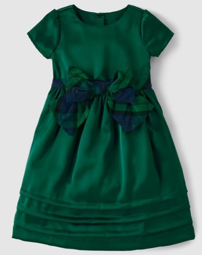 Gymboree Girls Size 6 Green Satin Short Sleeve Dress Plaid Bow Nutcracker NWT