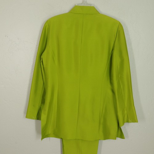 Vtg Judith Hart 3 pc Silk Pant Suit 8 Chartreuse Tunic Jacket Tailored Zip Top - Picture 11 of 24