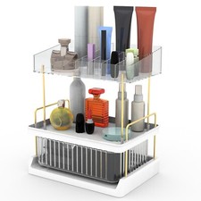 3 Tier Makeup Organizer Countertop With Drawers Bedroom Vanity Clear Save Space
