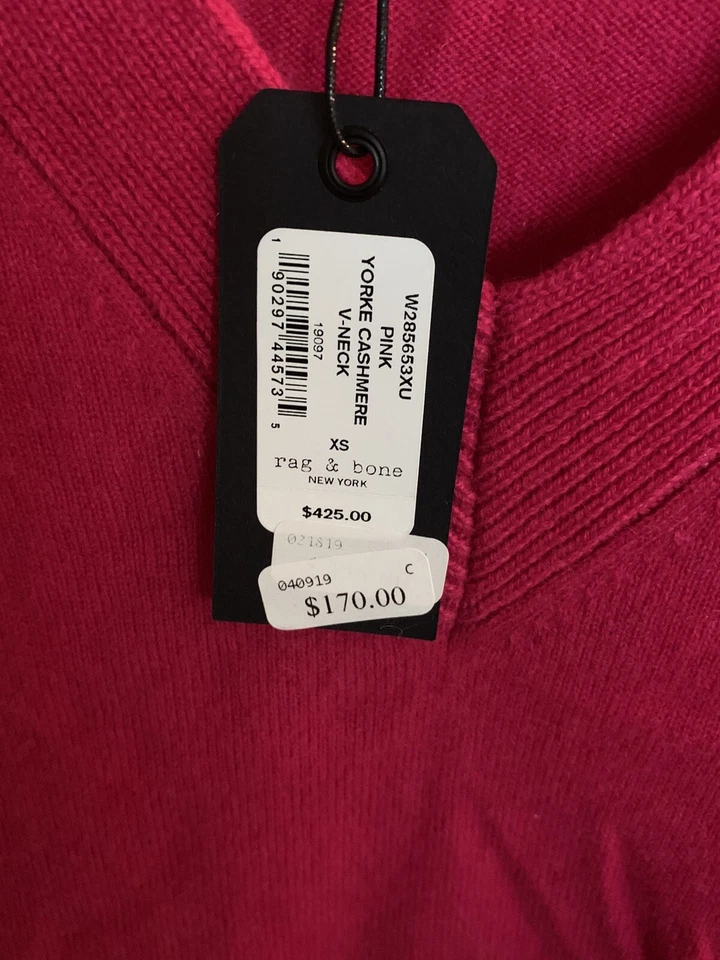 Suéter Rag & Bone Cashmere Cuello en V - XS Borde Naranja Magenta Nuevo con Etiquetas Foto 4 de 4