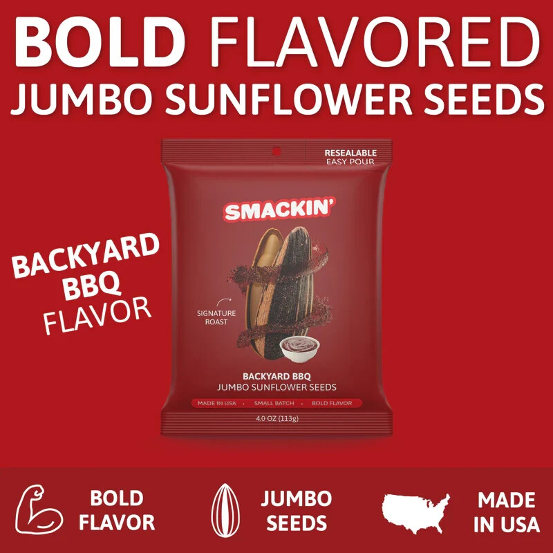 6x Bags Smackin' Backyard BBQ Flavor Jumbo Sunflower Seeds | 4oz | Small Batch