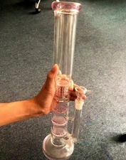 RORA 16.5" Heavy Glass Bong Hookahs Honeycomb Percolator Water Pipe for Smoking