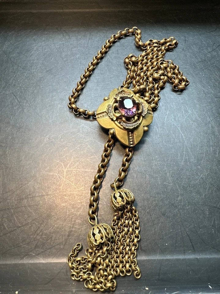 MIRIAM HASKELL Collar Sin Firmar Amatista Tono Oro CADENA COLGANTE Ajustable Foto 3 de 4