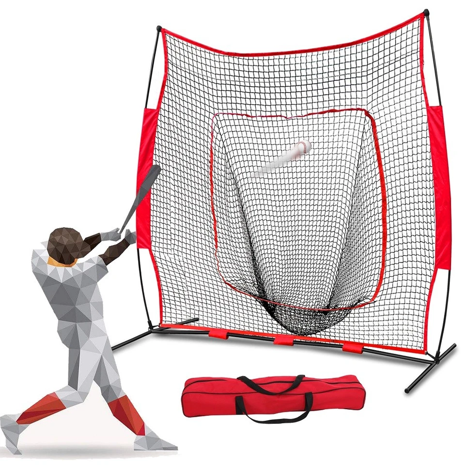 SEGAWE 7x7ft Baseball Softball Practice Hitting Pitching Net w/ Carry Bag & Strike Zone