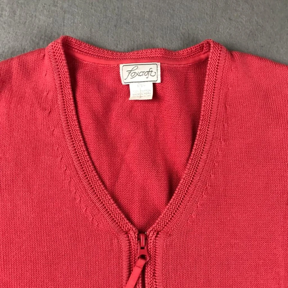 Foxcroft Sweater Womens Medium Pink Cotton V Neck Full Zip Lightweight - Image 2 of 4