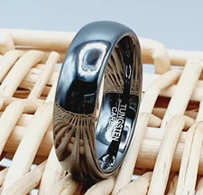 Men's Tungsten Wedding Band High Polished Gray Women's Ring Gunmetal Dome Ring