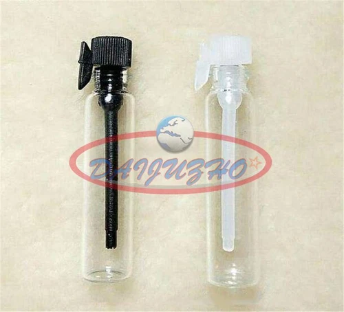 50 EMPTY SMALL GLASS PERFUME SAMPLE VIAL BOTTLE 1ml/2ml/3ml black/white cap