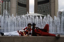 Rapper Michie Mee and DJ L.A. Luv appear in a portrait taken on J - Old Photo 10