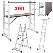 3-in-1 Scaffolding Ladder with Working Platform Aluminium Multi Purpose Safety