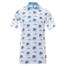 PUMA Men's Short Sleeve Floral Hawaiian Palm Tree Golf,Polo Shirt White Size M