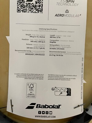 Babolat 2023 Pure Aero 100 Tennis Racquet Racket 100sq 300g 16x19