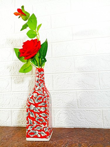 70s Vintage Style Bottle Shaped Hand Painted Vase For Home Decor (Hand Art) - Picture 4 of 6