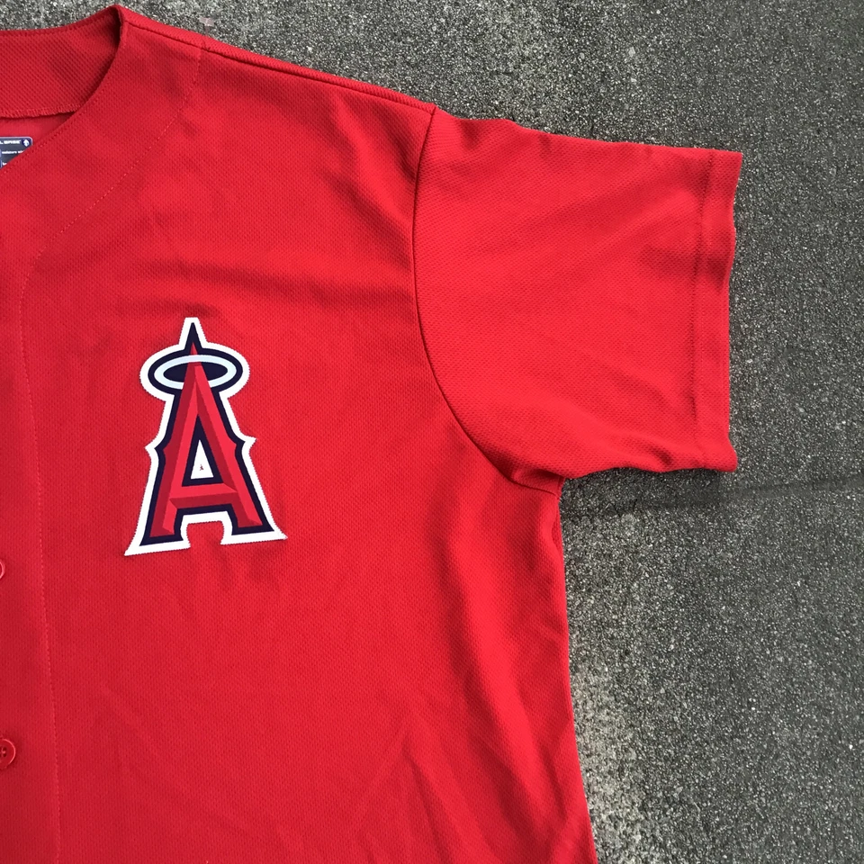 Majestic Los Angeles Anaheim Angels MLB Cool Base Red Jersey Mens XL Button - Image 3 of 4