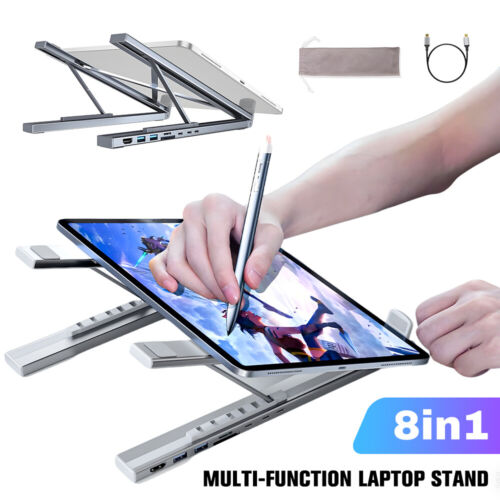 8 in 1 USB C Hub Laptop Docking Station Tablet Stand Universal, Plug and Play - Picture 3 of 13