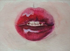 Original watercolor painting Juicy Lips 17x24 cm Portrait