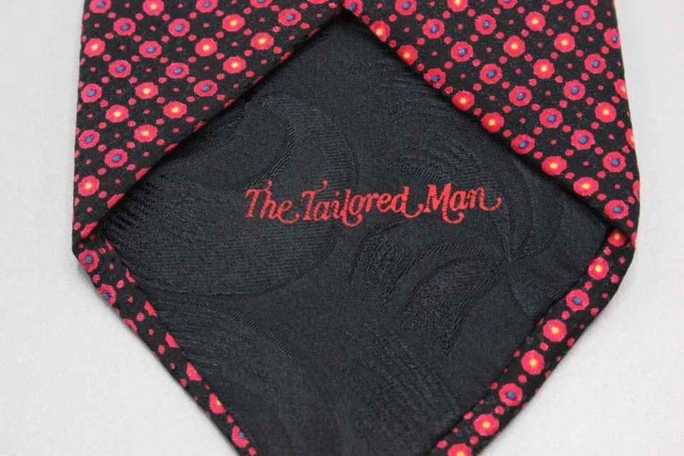 Gravata de seda SANTO STEFANO. Preto com vermelho amarelo azul geométrico 60" x 3,5" - Imagem 4 de 4