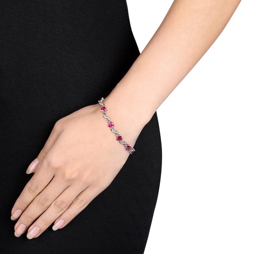 Amour Sterling Silver 5 CT TGW Created Ruby 0.02 CT TW Diamond Heart Bracelet - Picture 4 of 5