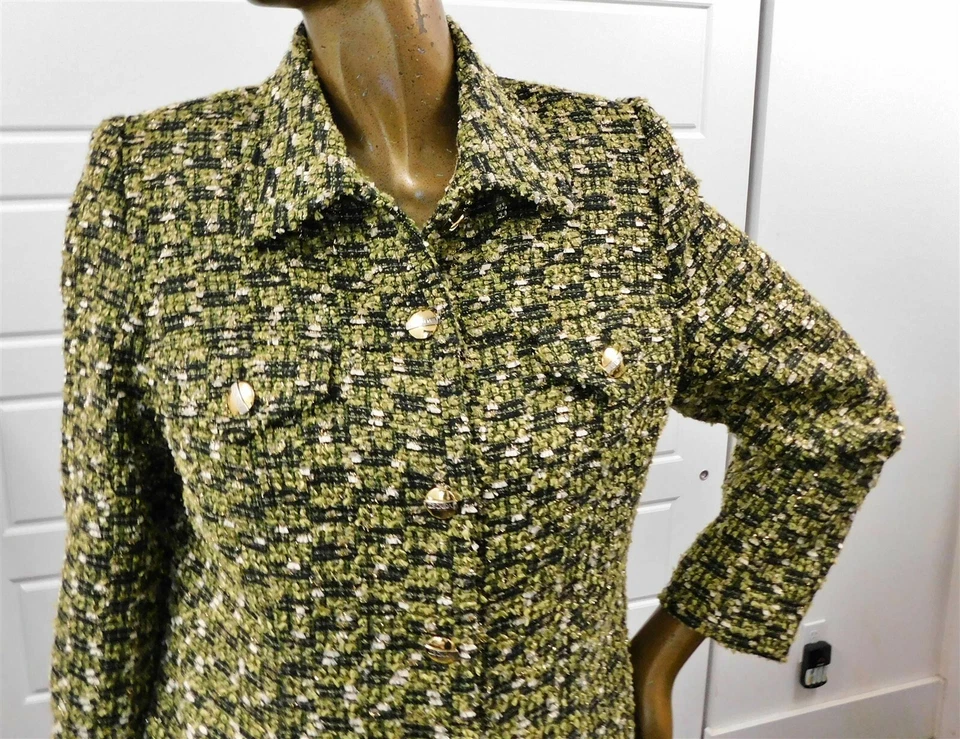 Traje Falda Tweed Escada Verde Blanco Negro Dorado Multi Mezcla Lana Talla EURO 44 Foto 2 de 4