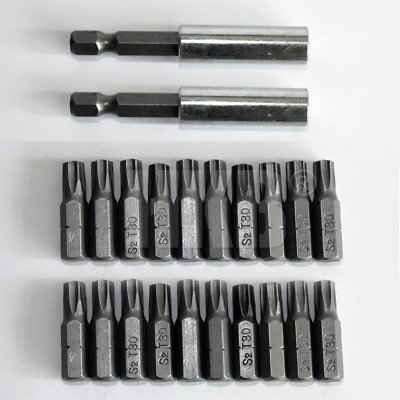 20 Torx Bits, T30, 1/4''x25mm, Hochleistungsstahl, mit 2 Magnet-Bithaltern, 20854