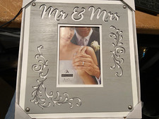 Malden Mr  Mrs Wedding Picture Wooden Frame 5" X 7" Gray On White NEW j1