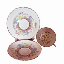 VINTAGE TUSCAN CHINA, FLORAL PLANT DESIGN, CABINET TEA TRIO
