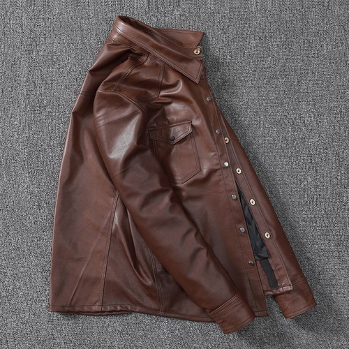 Men's Italian Sheepskin Leather Jacket Slim Fit Short Leather Motorcycle Jacket - Picture 9 of 24