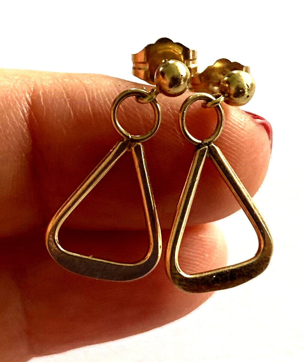 14K Solid Yellow Gold Pierced Dangle Drop Ladies … - image 4