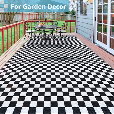 GOTGELIF 9'x12' Grid Outdoor Rug RV Outdoor Mat Camping Rugs Rug Waterproof US
